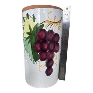Vintage Pier 1 Hand-Painted Italian Terracotta Wine Cooler Utensil Crock Grape